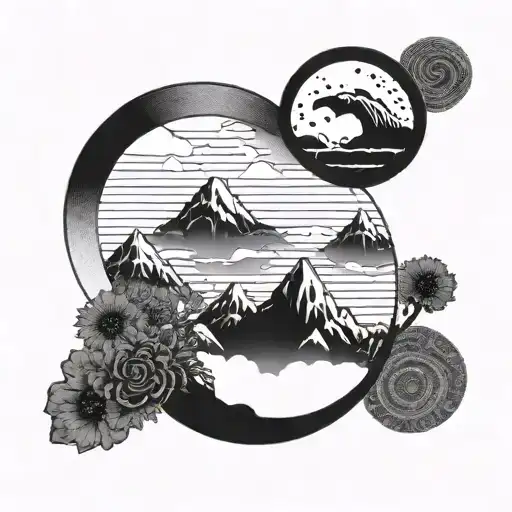 Enso Circle With Mountains Inside