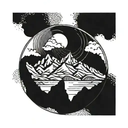 Enso Circle With Mountains Inside Minimalist Line Drawing