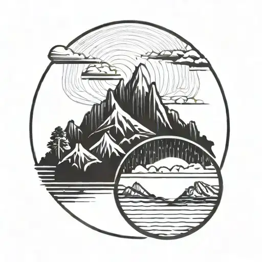 Enso Circle With Mountains Inside Minimalist Line Work