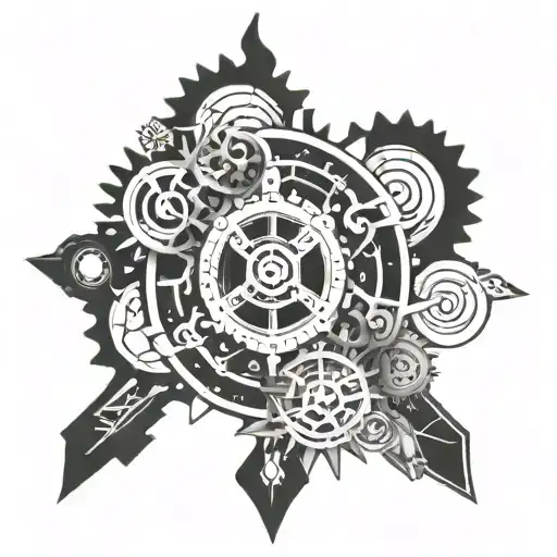 A Mechanical Gear Intertwined With A Traditional Japanese Ikigai Symbol