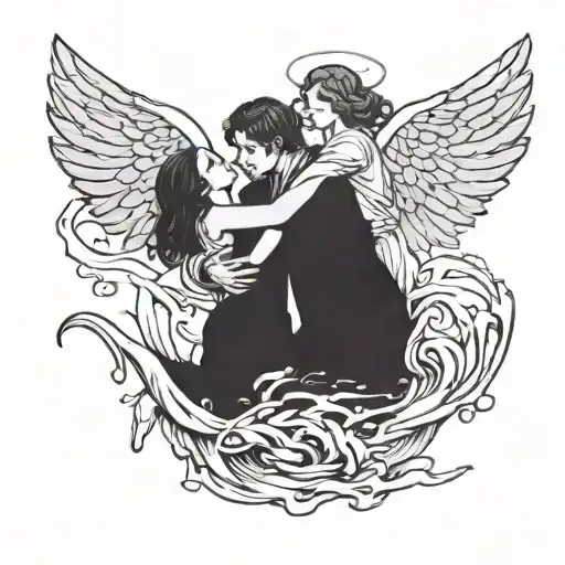 Angel Saving Drowning Person Reaching Out To Each Other