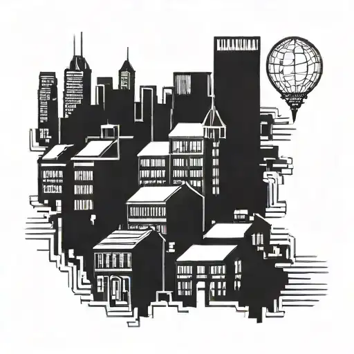 City Silhouette Outline Flat Line Going