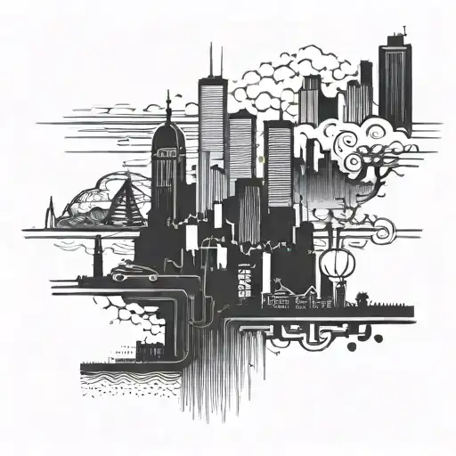 City Silhouette Straight Flat Horizontal Line