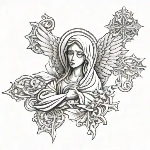 Incorporate Elements Of Catholic Symbolism Such As The Virgin Mary Or Angels Into A Cross Design