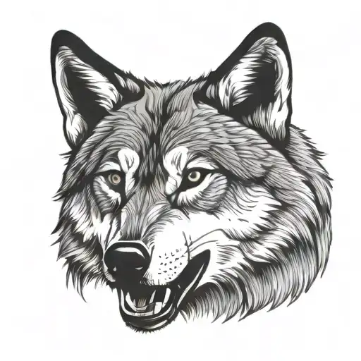 Wolf Head With Open Mouth