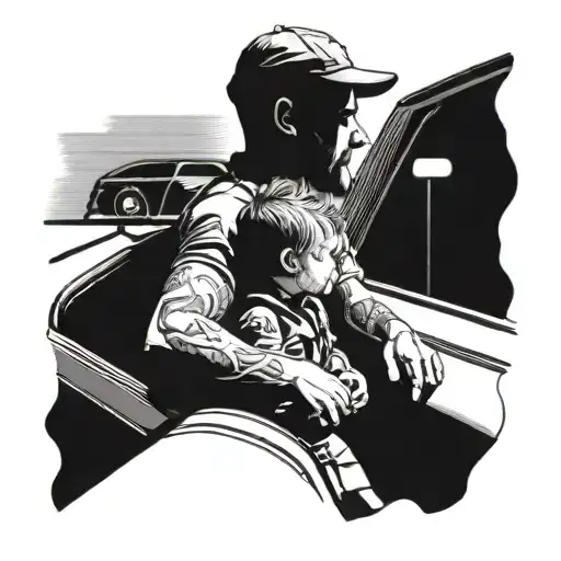 A Father And A Son Sitting In A Car