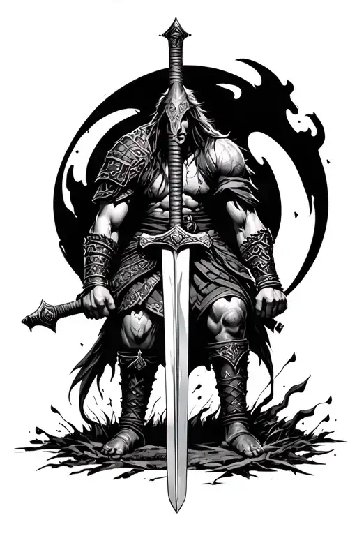 Knee -Up Warrior With Sword