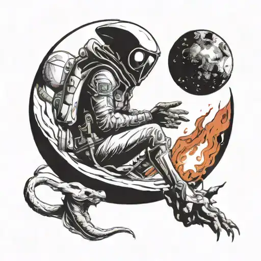 An Alien Explorer Discovering A Fiery Planet