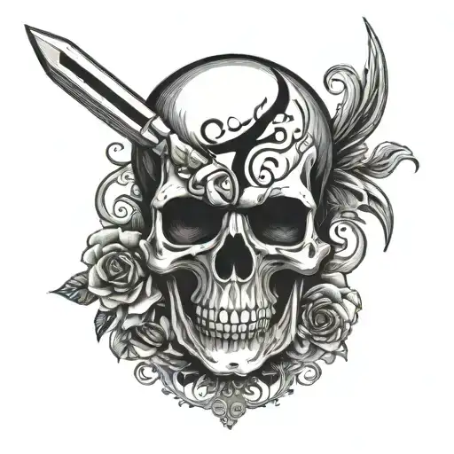 Skull Holding Heart And Knife