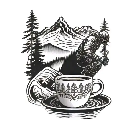 A Tattoo Of A Skier Carving Down A Mountain Slope With A Coffee Cup In Hand