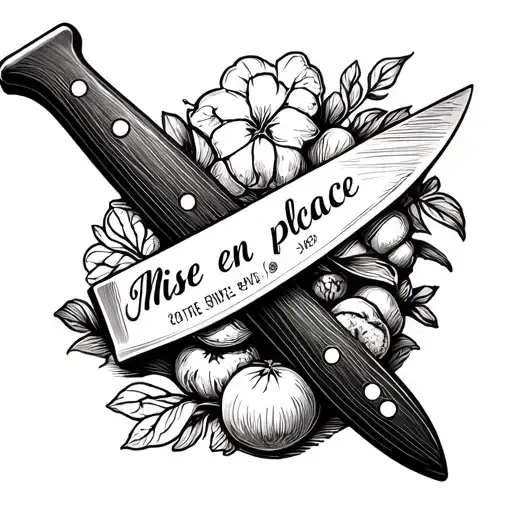 Chef Knife With The Words Mise En Place Wrapped Around The Knife