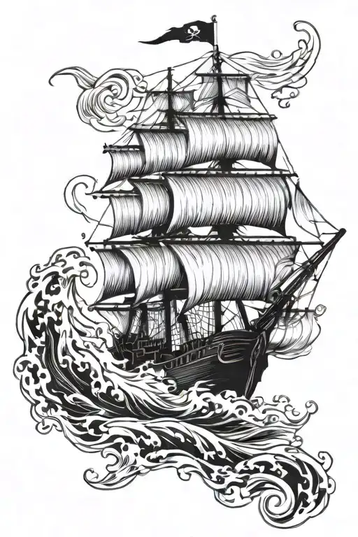 Pirate Ship On Waves