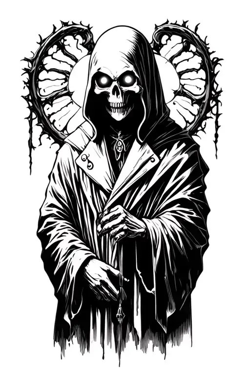 Grim Reaper With No Face And Glowing Eyes And A Body Wearing A Coat