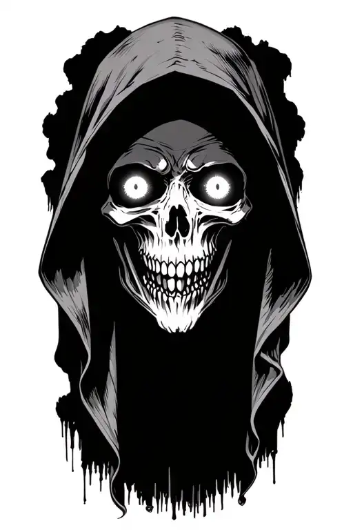 Grim Reaper With No Skull And Glowing Eyes And A Body Wearing A Cloak Face Me
