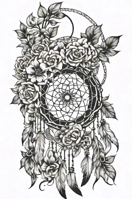 Floral Dream Catcher Entangled In Lots Of Flowers