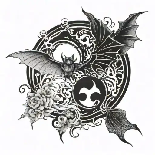 A Unique Design Combining Bats And Angel Wings In A Yin-yang Symbol
