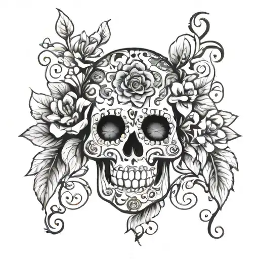 Sugar Skull With Flowers And Vines