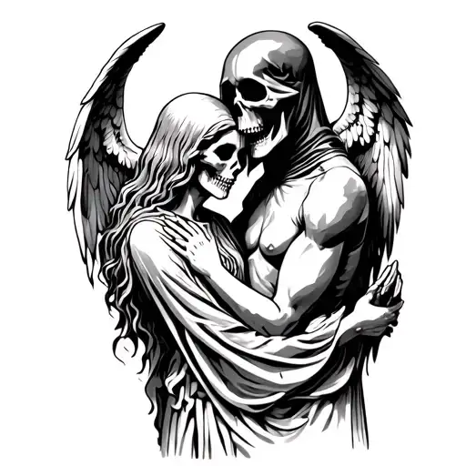 Grim Reaper And Angel Embrace Each Other