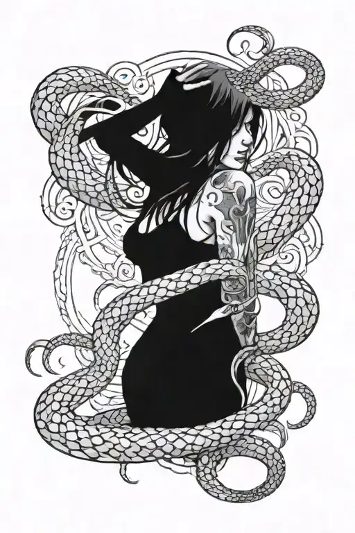 A Bloody Snake That Is Pierced By A Scythe Girl