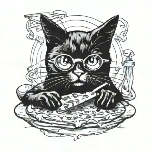 Black Cat Wearing Glasses And Making Pizza Oven