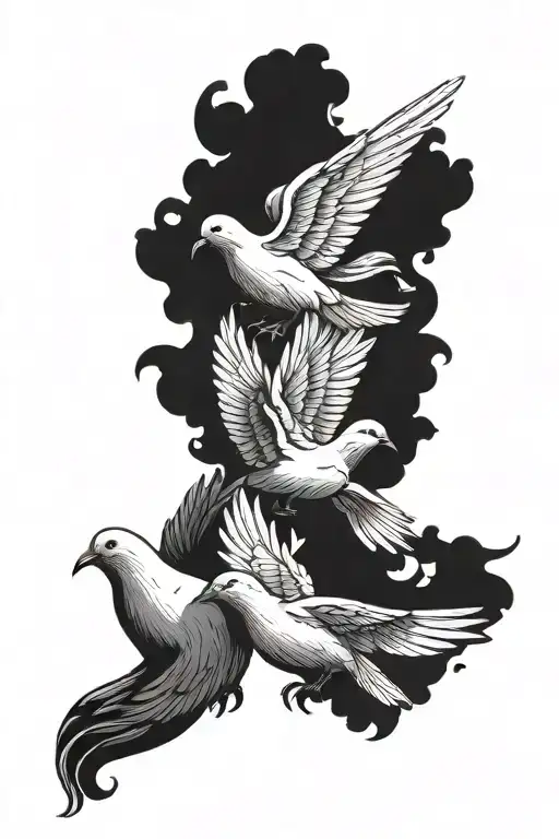 Three Doves Carrying An Angel
