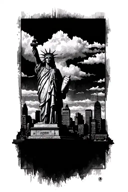 New York City Skyline With The Statue