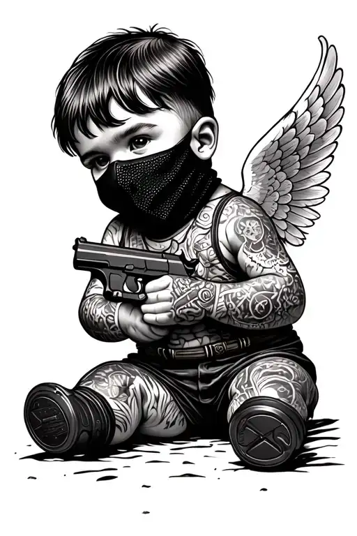 Ski Mask Baby Angels With Tats Holding Guns
