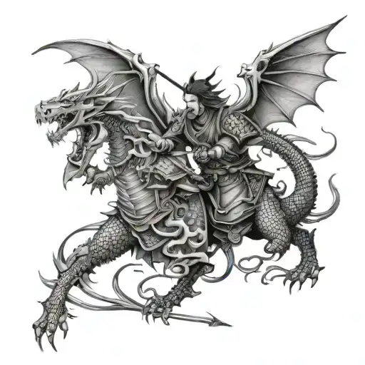 A Dragon And Samurai Engaged In An Epic Battle