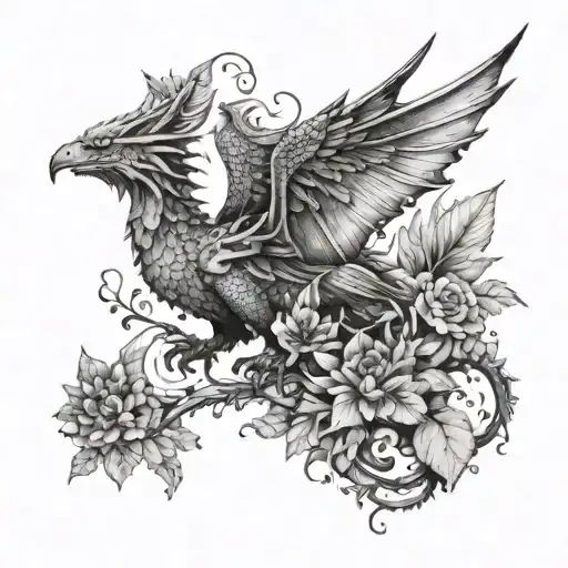 Winged Dragon With Cats Birds And Plants