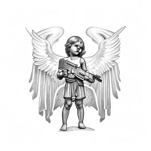 Cherub Holding Cross In One Hand And Glock In Other Hand