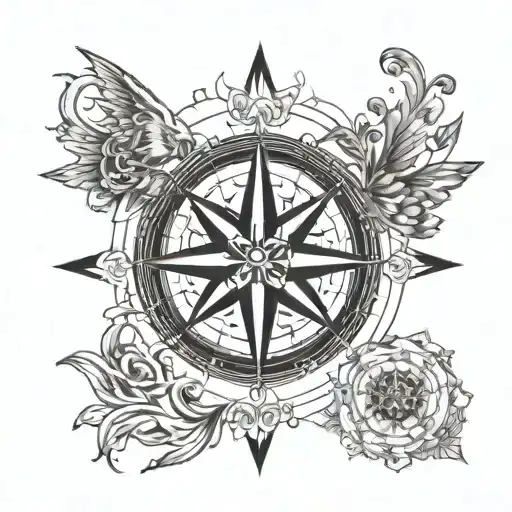 A Compass Rose With Each Direction Pointing Towards A Different Family Member's Name