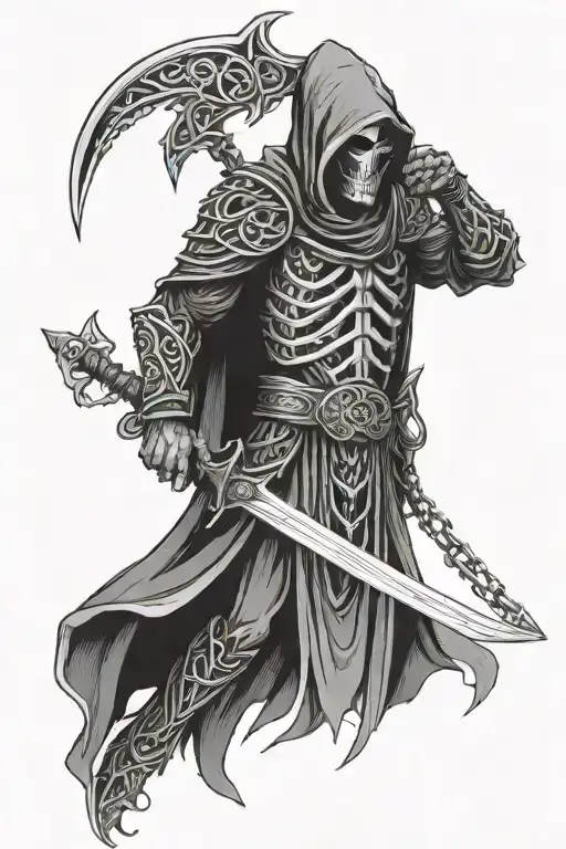 Grim Reaper Wearing Celtic Armor With Chain Wrapping Around