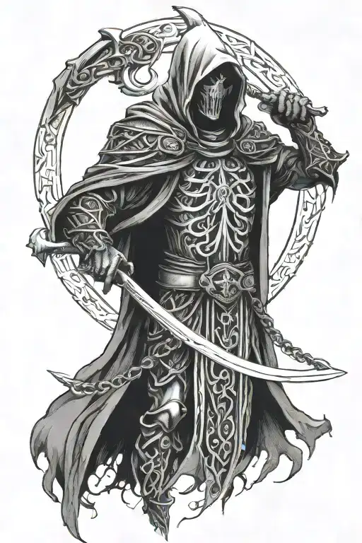 Grim Reaper Wearing Celtic Armor With Chain Wrapping Around