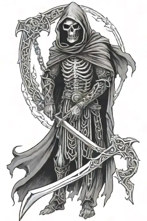 Grim Reaper Wearing Celtic Armor With Chain Wrapping Around