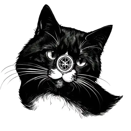 Black And White Cat Head With Atom Symbol Incorporated