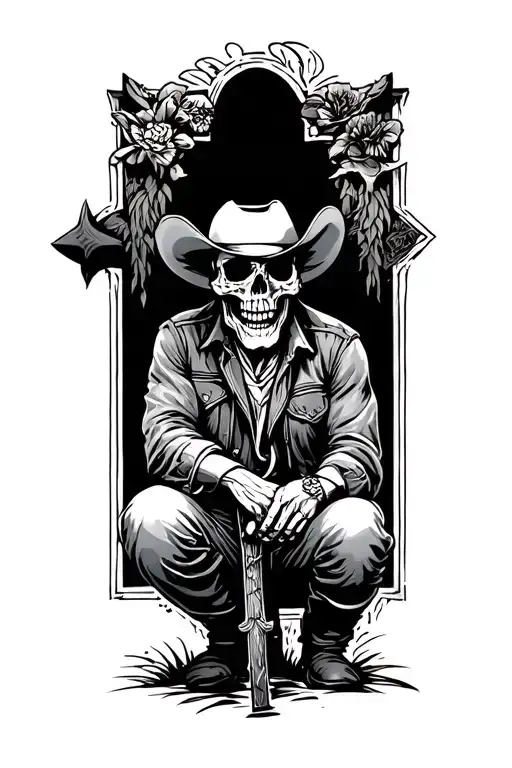 Skull Cowboy Kneeling At Cross