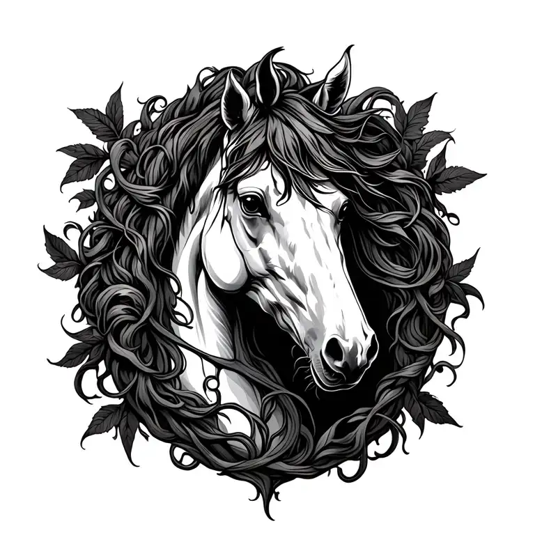 Goth Horse With Vines Wrapping Around It