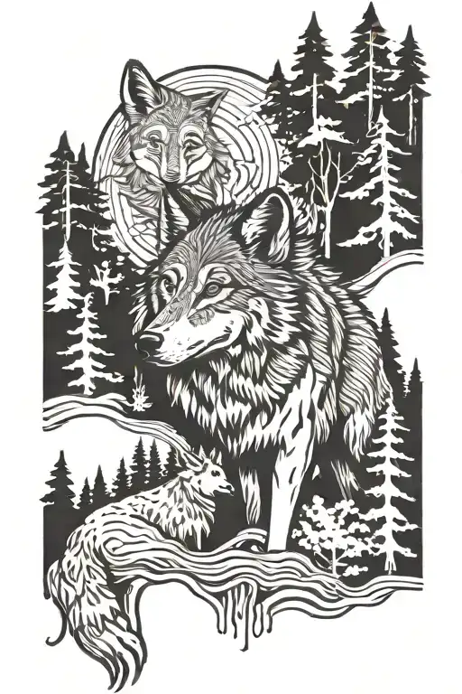 Wolf With Trees In Background