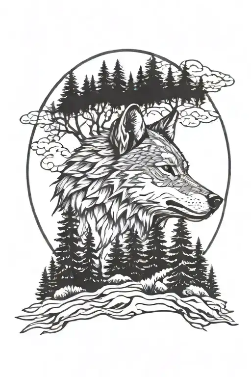 Wolf With Trees In Background