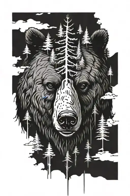 Bear Head With Trees