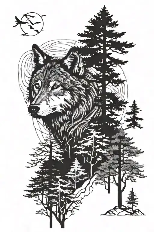 Wolf With Trees In Background