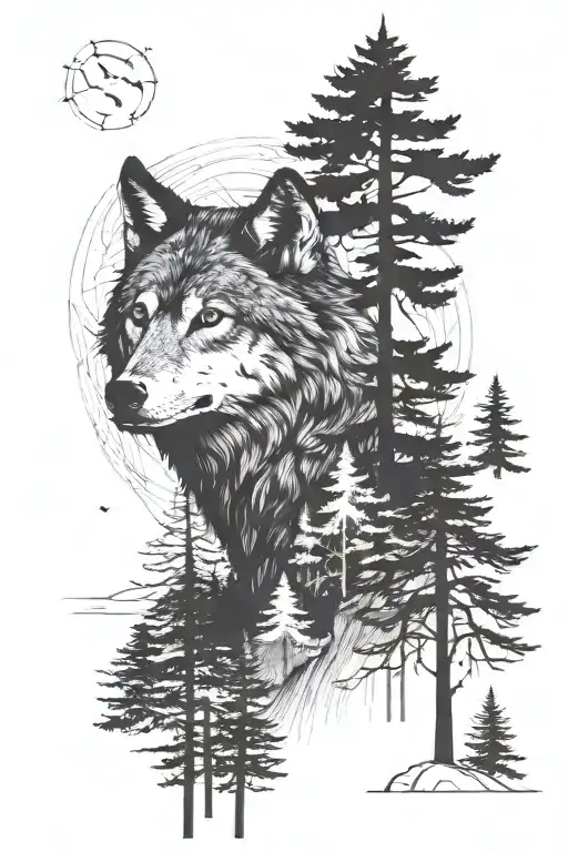 Wolf With Trees In Background
