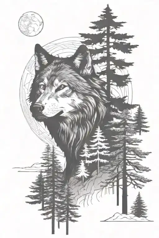 Wolf With Trees In Background