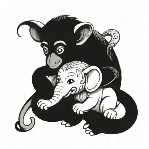 Monkey Hugging Elephant
