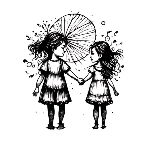 2 Kids And Mother Holding Hands