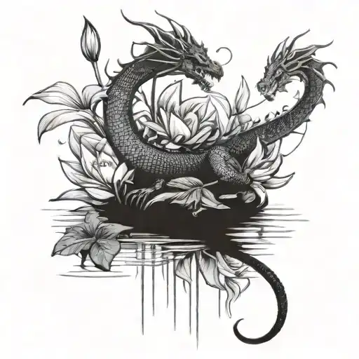 A Mystical Dragon Emerging From A Lily Pond On The Beach