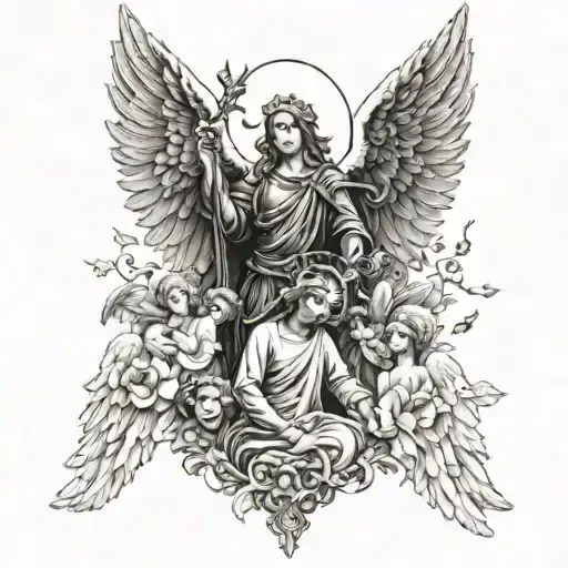 Full Sleeve Angels Guardian Angel Protecting His Family