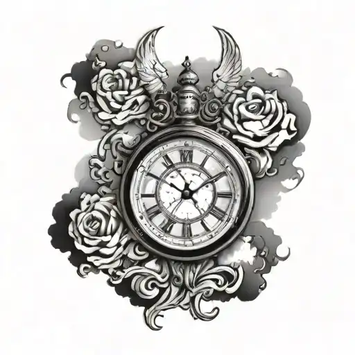 Clock With Roman Numerals And Clouds Surrounding