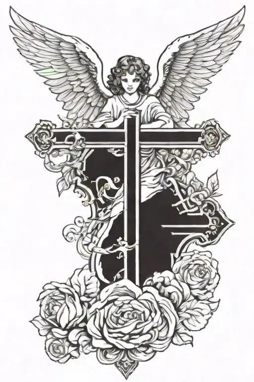 Cross With Background With Angels