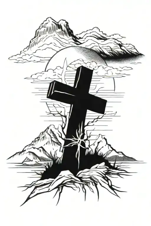 Cross Surrounded Infront Of Mountain